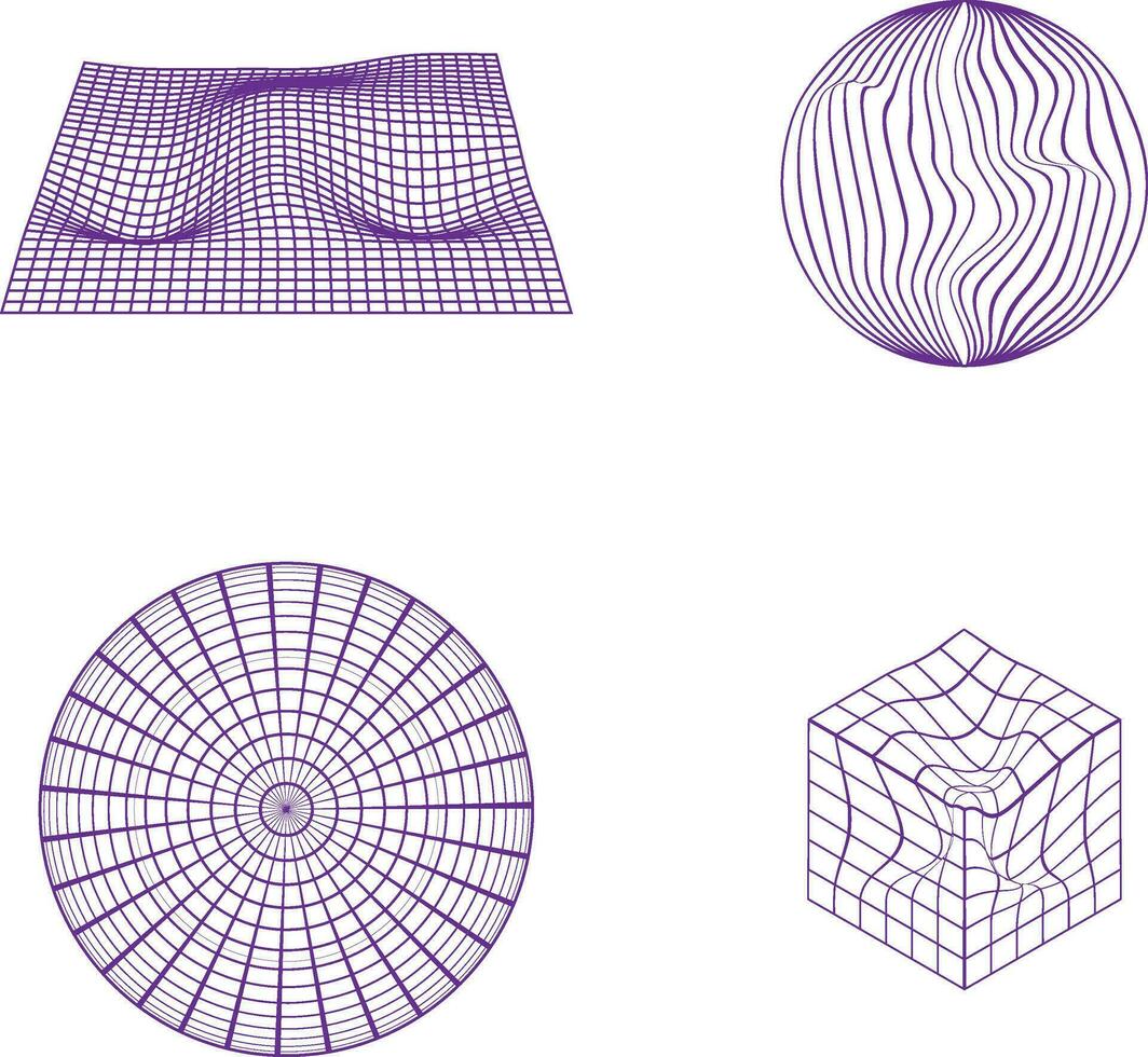 wireframe futuristische vorm met Golf meetkundig rooster. geïsoleerd vector set.