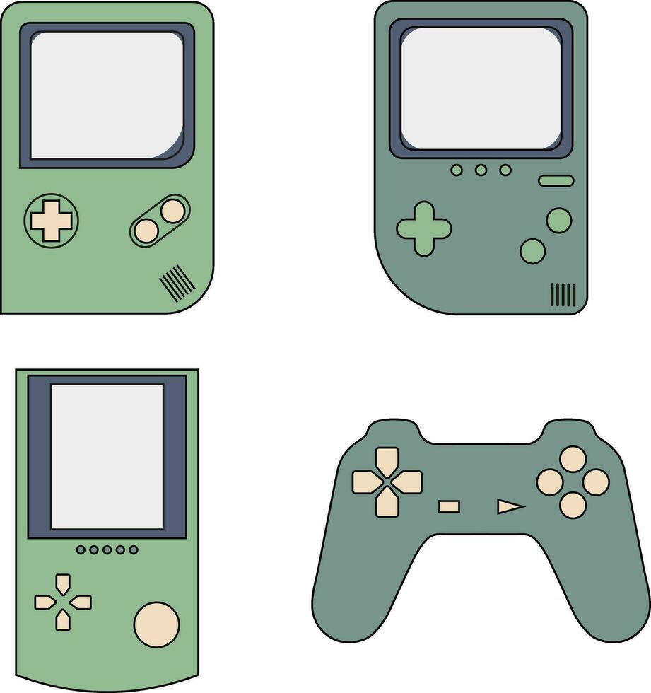 retro spel troosten in vlak ontwerp. gamepad van jaren 90. geïsoleerd vector set.