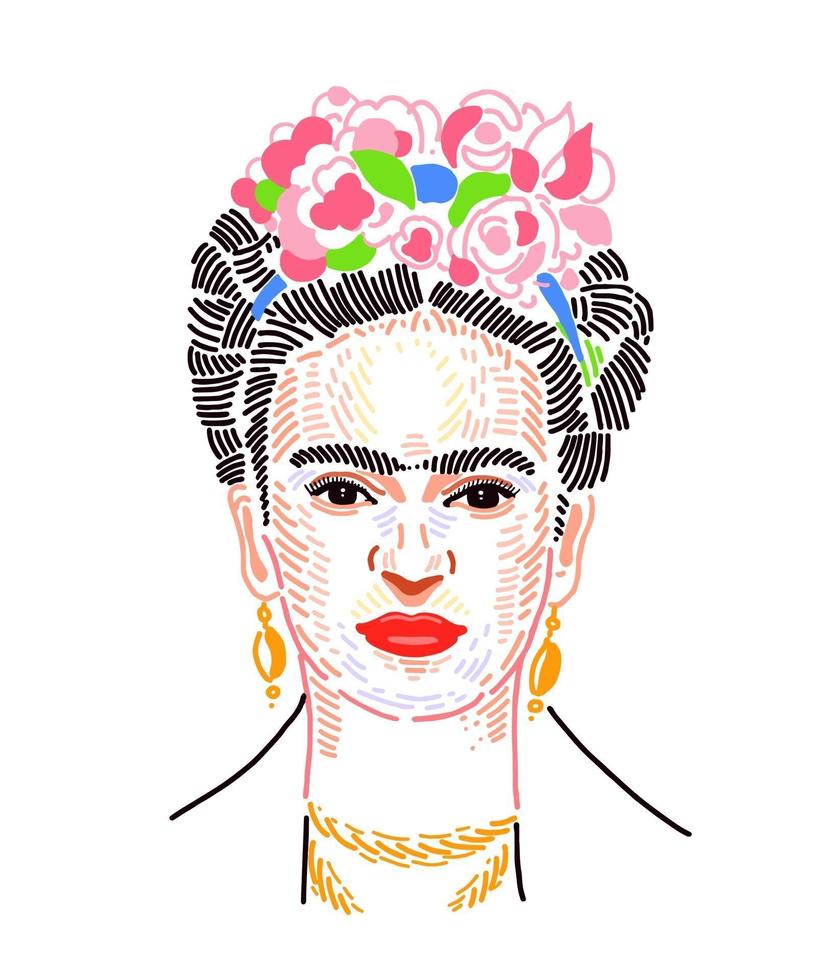 Mexicaanse kunstenaar Magdalena Carmen Frida Kahlo. vector illustratie