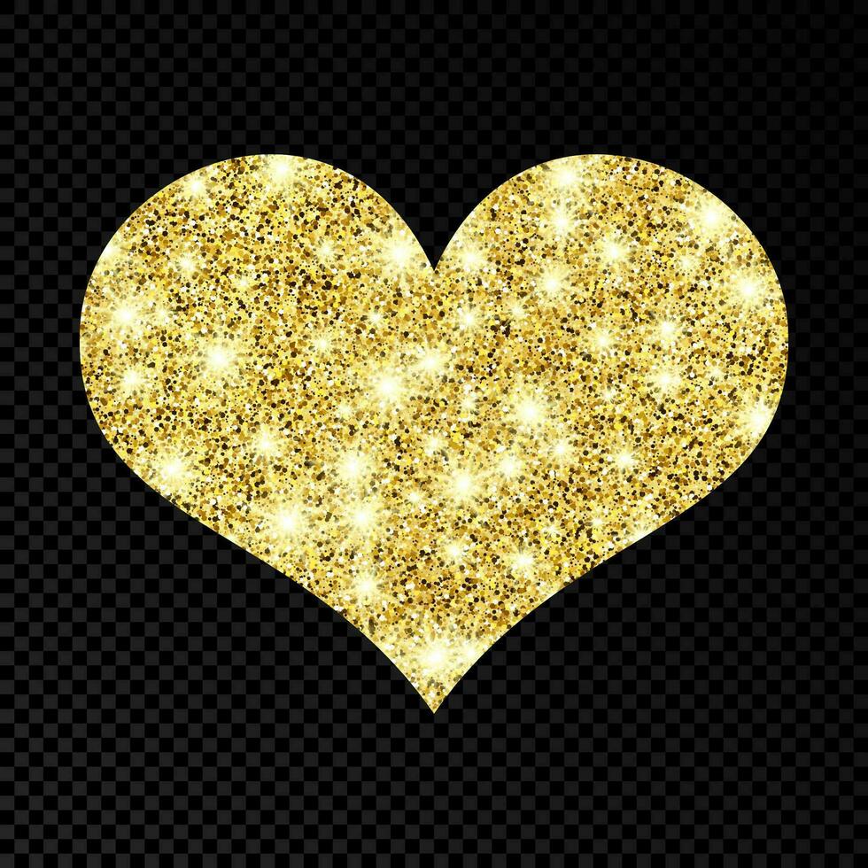 goud glinsterende hart Aan donker achtergrond. achtergrond met goud sparkles en schitteren effect. vector illustratie