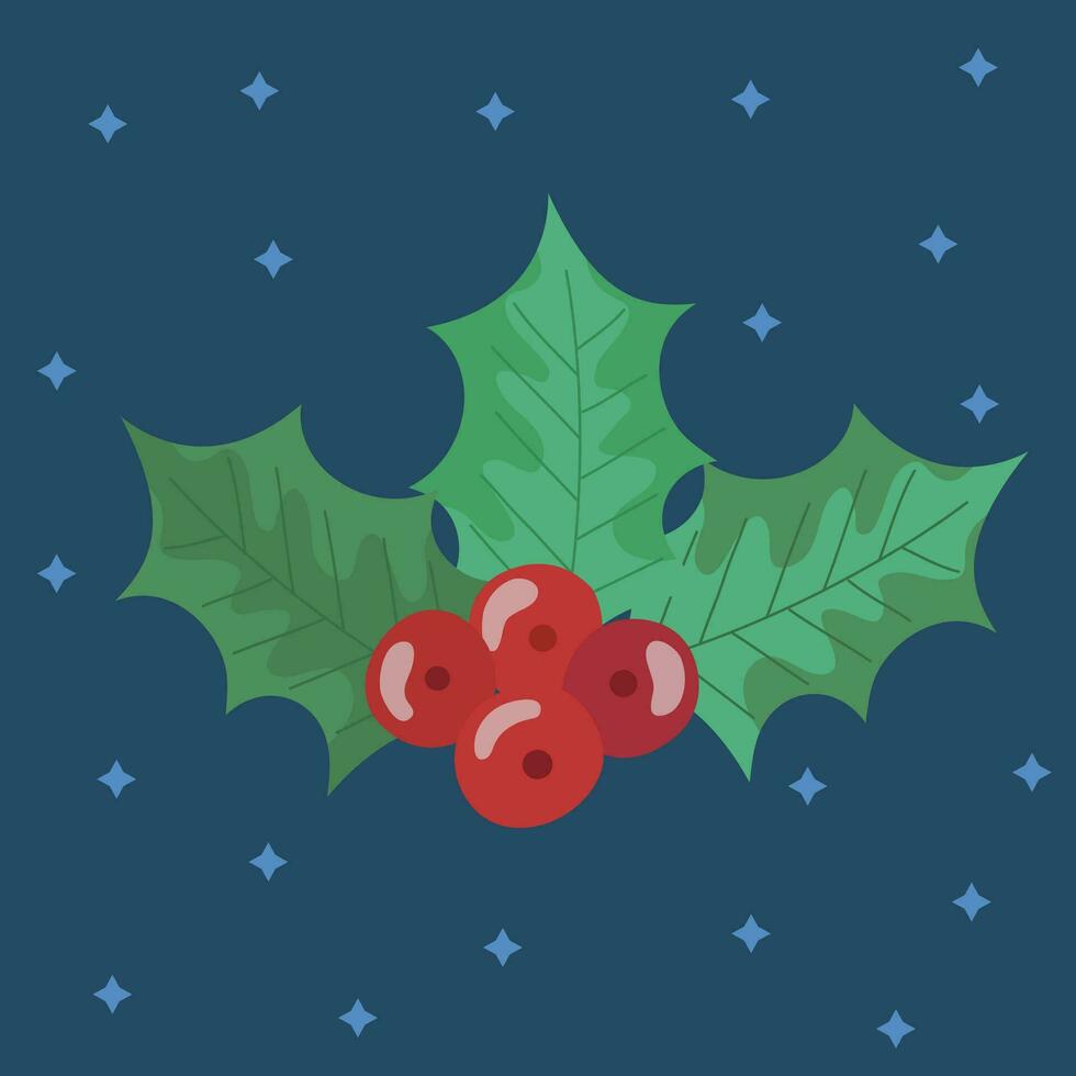 Kerstmis hulst. hand- getrokken Kerstmis hulst met bladeren en bessen geïsoleerd Aan blauw achtergrond vector