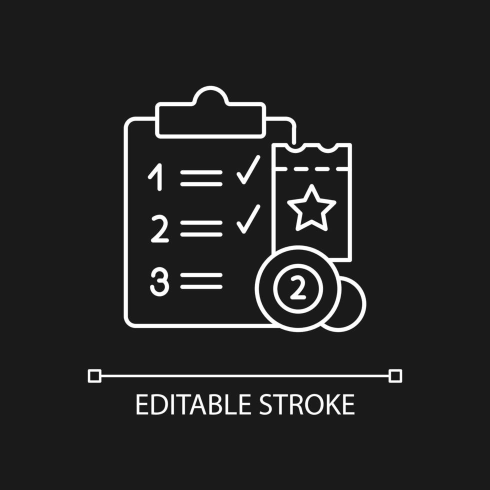 loterijsessieprogramma wit lineair pictogram voor donker thema vector