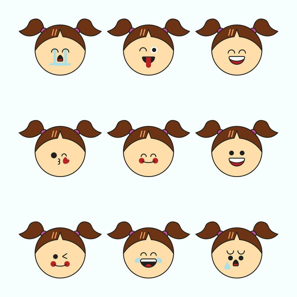 meisje gezicht emoticons icoon set. vector