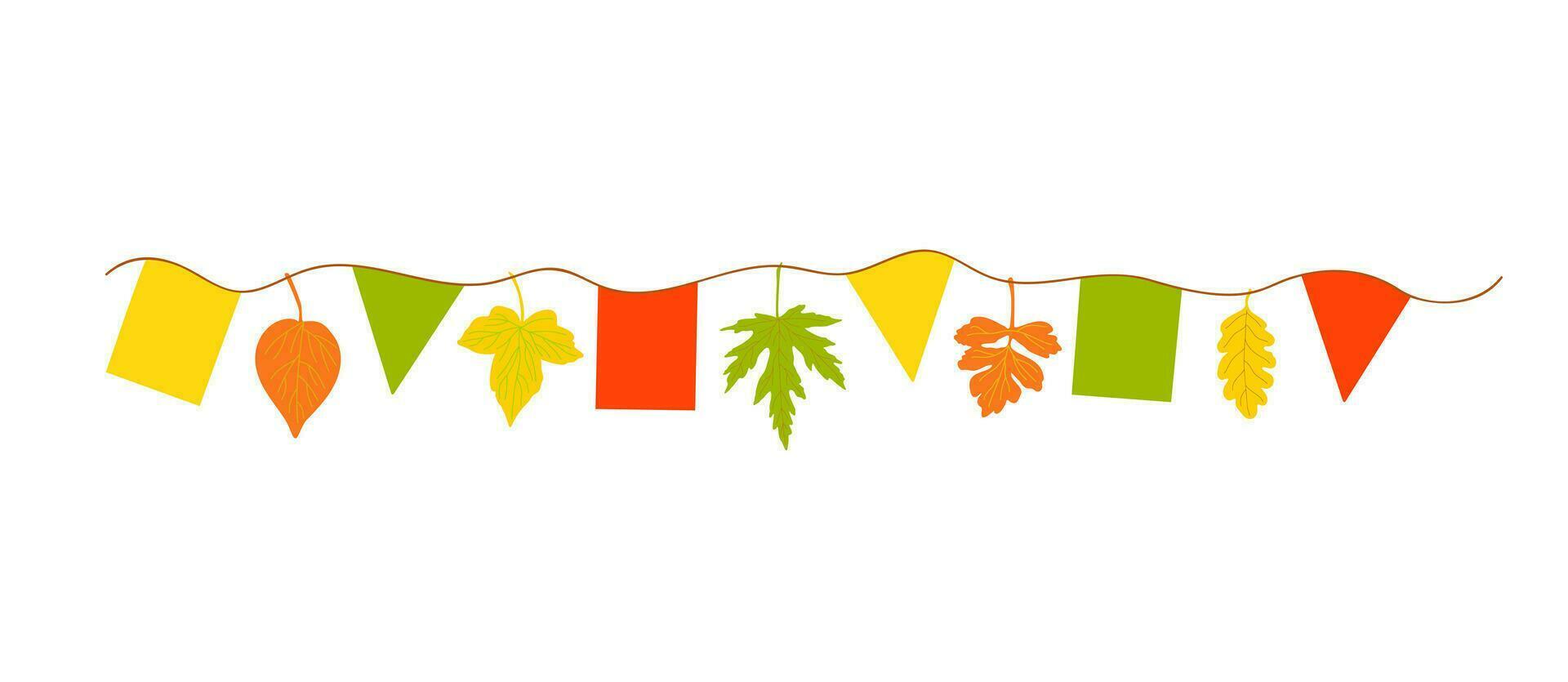 herfst vallen vlaggedoek en bladeren decoratief vakantie ontwerp element, feestelijk decor vector illustratie voor dankzegging of oogst traditioneel evenementen, kinderen verjaardag partijen