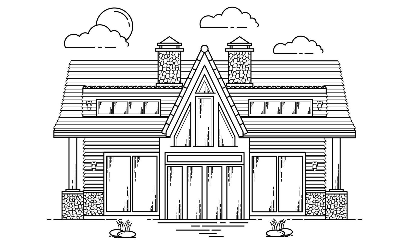 huisbouw schetsontwerp voor het tekenen van boekstijl zeven vector