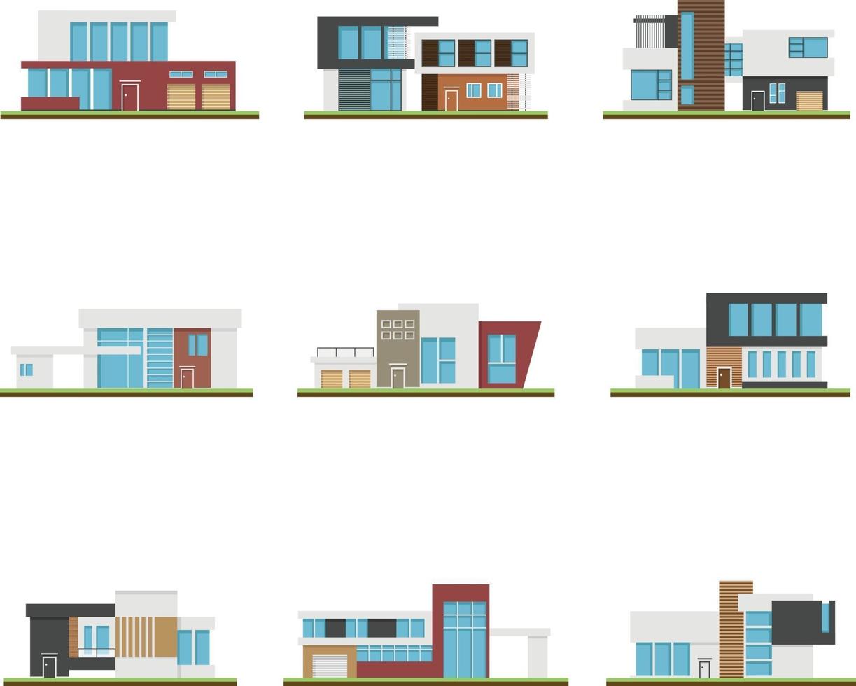 set van huizen en moderne huizen, modern gebouw en architectuur. vector