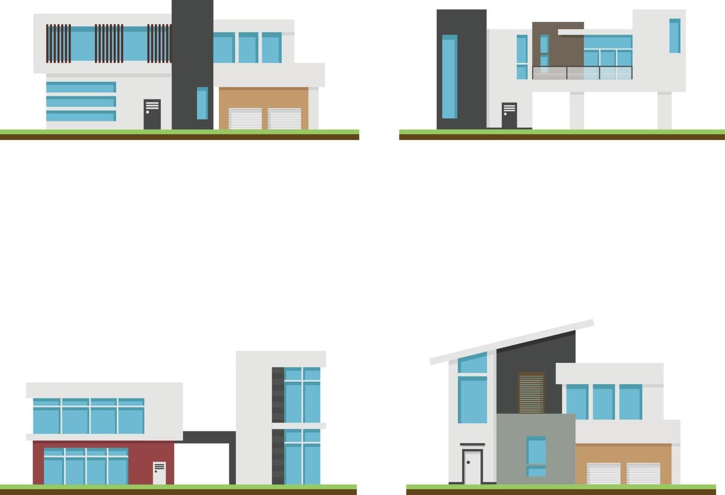 set van huizen en moderne huizen, modern gebouw en architectuur. vector
