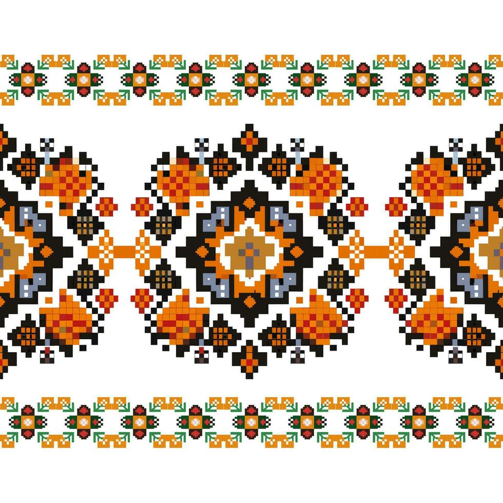 meetkundig etnisch patroon, kruis steek, pixel patroon, ontwerp voor kleding, kleding stof, achtergrond, behang, inpakken, batik, breigoed, borduurwerk stijl, aztec meetkundig kunst ornament afdrukken vector