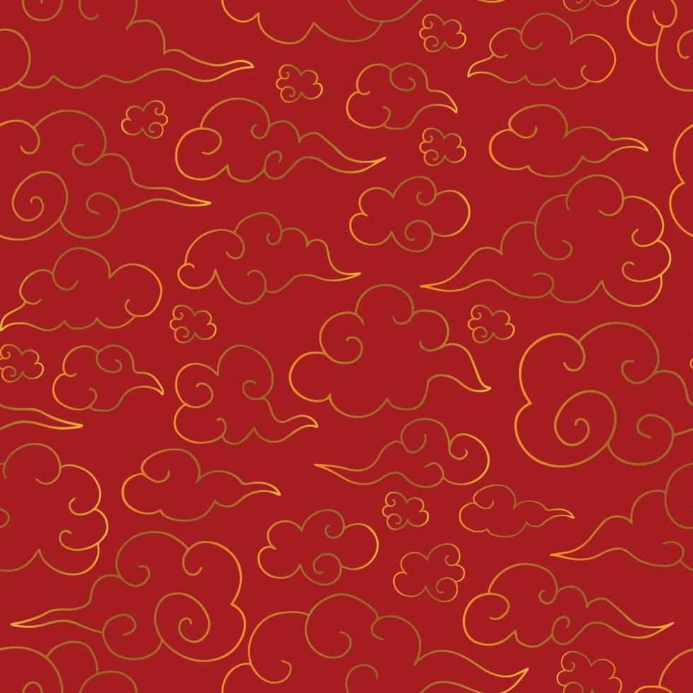 traditioneel oosters naadloos patroon - gradiënt gouden wolken op rood vector