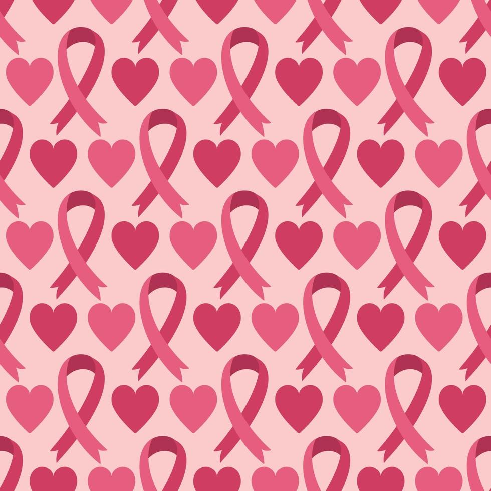 naadloze patroon roze lint - borstkanker bewustzijn en harten vector