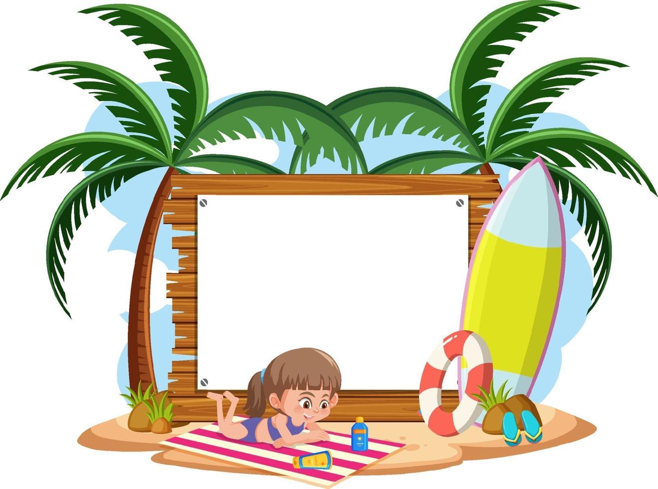 lege banner met kinderkarakter op zomervakantie op het strand vector