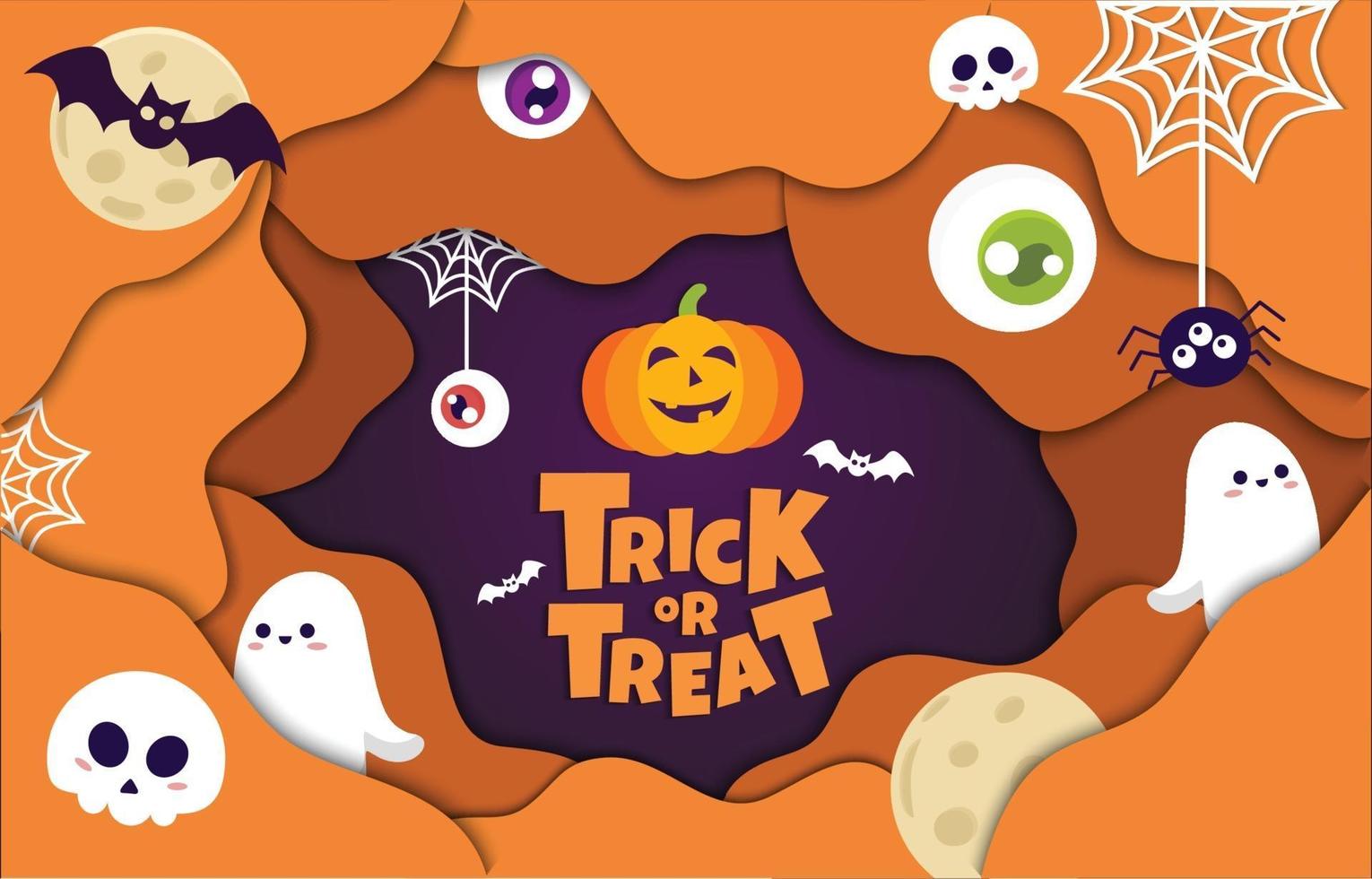 trick or treat schattige achtergrond in papercut-stijl vector