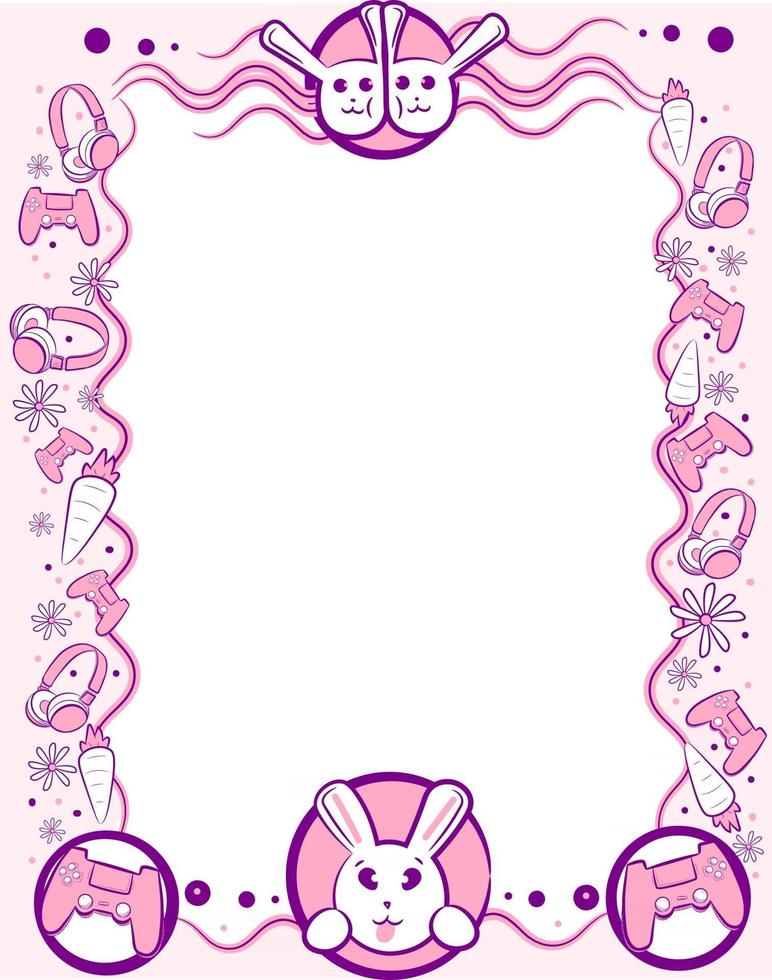 roze en paars kawaii frame met konijntjes voor gamers vector