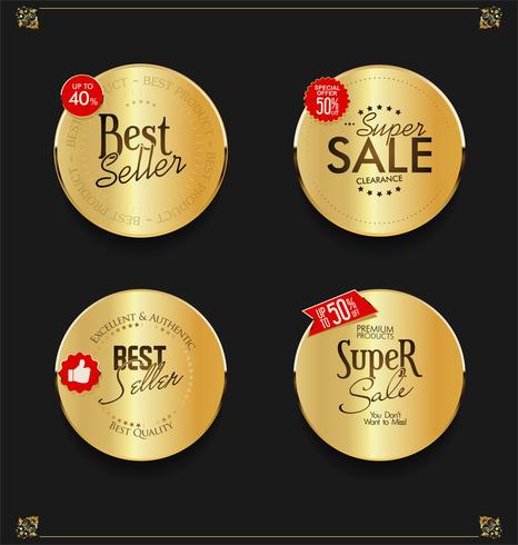 Retro vintage gouden insignes en labels-collectie vector