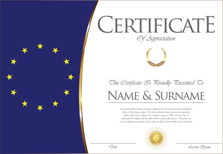 Certificaat of diploma Europese Unie vlag ontwerp vector