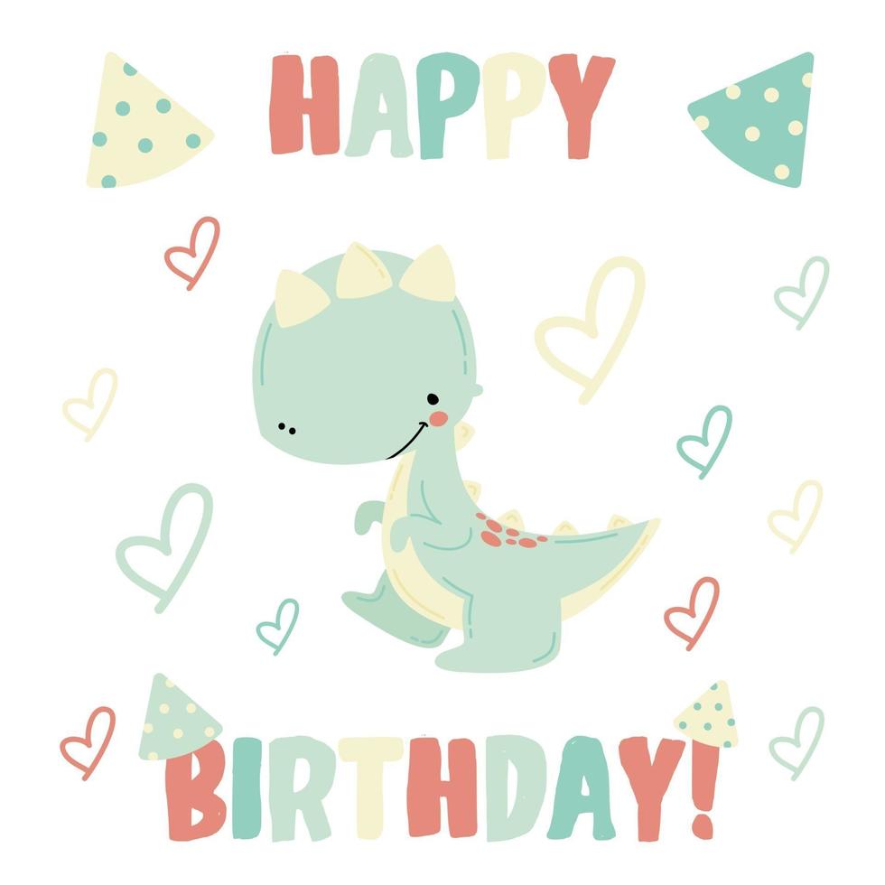 gelukkige verjaardag wenskaart met baby dino tyrannosaurus.. vector