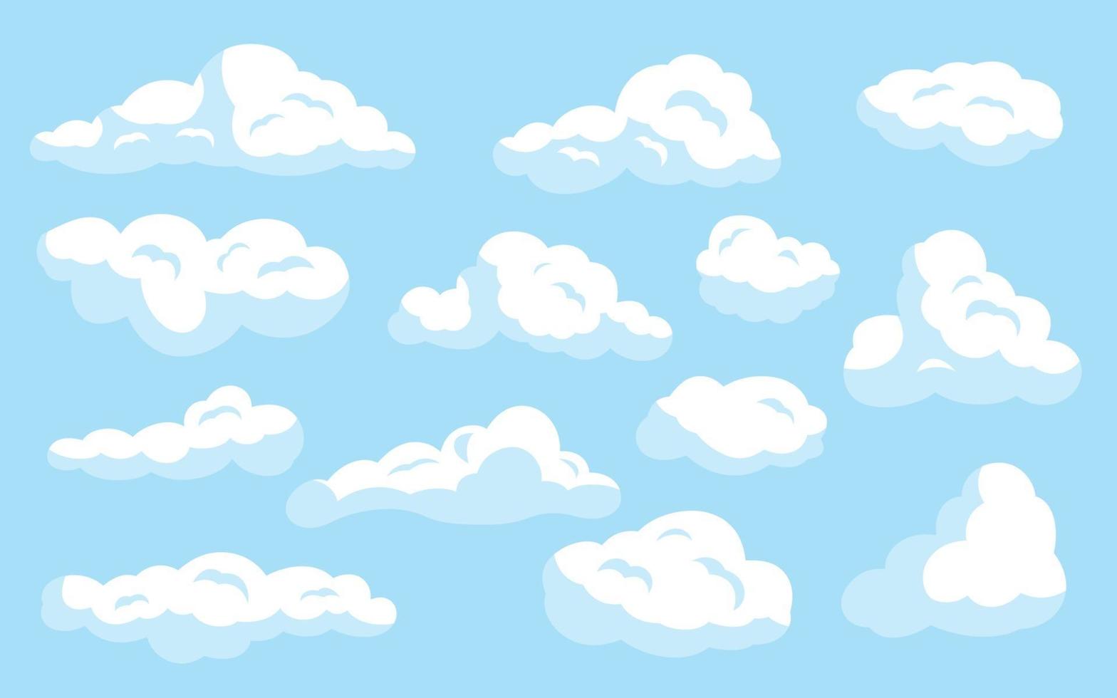 witte cartoon wolken ingesteld op blauw geïsoleerd vector