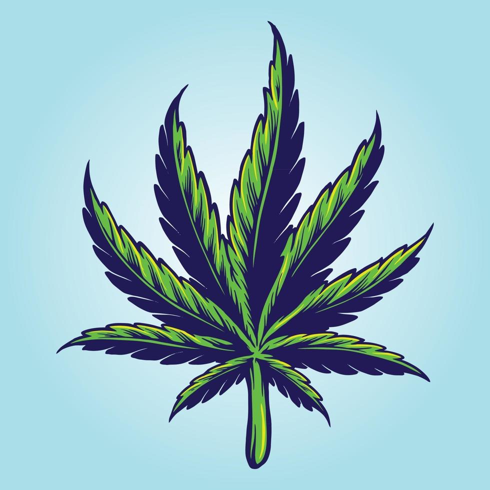 medisch handgetekend cannabisblad vector