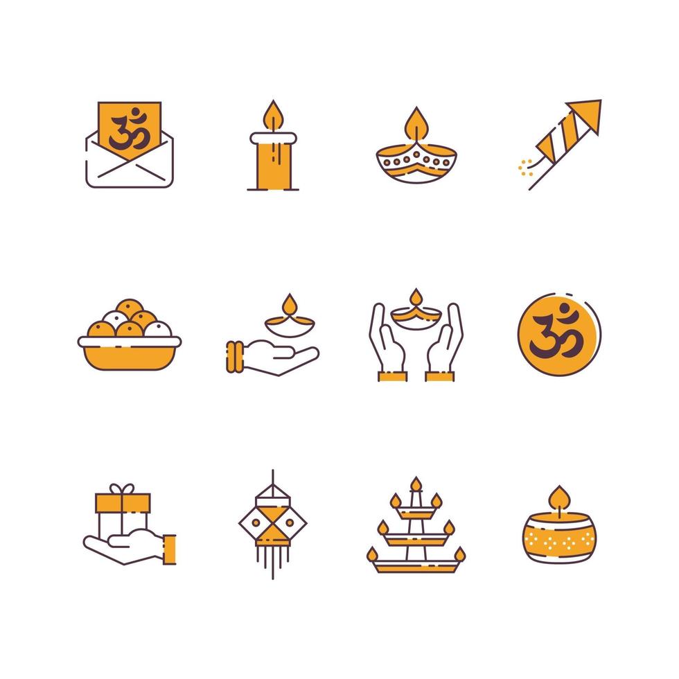 set van diwali lijntekeningen icoon vector