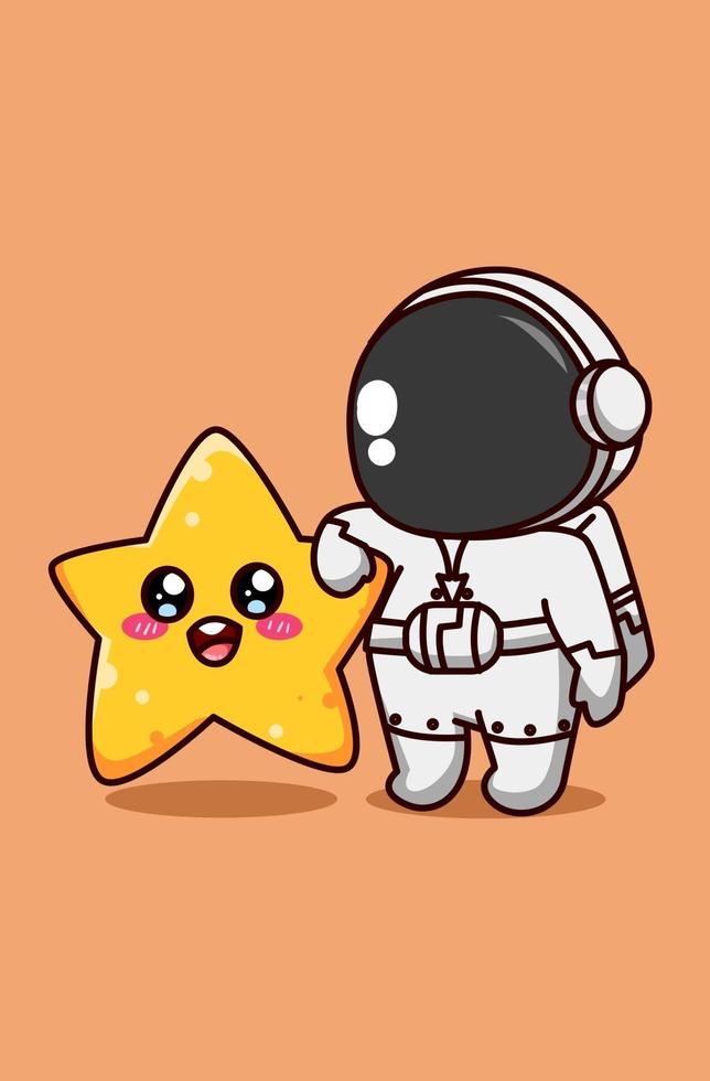 vrolijke en grappige astronaut met kleine ster vector