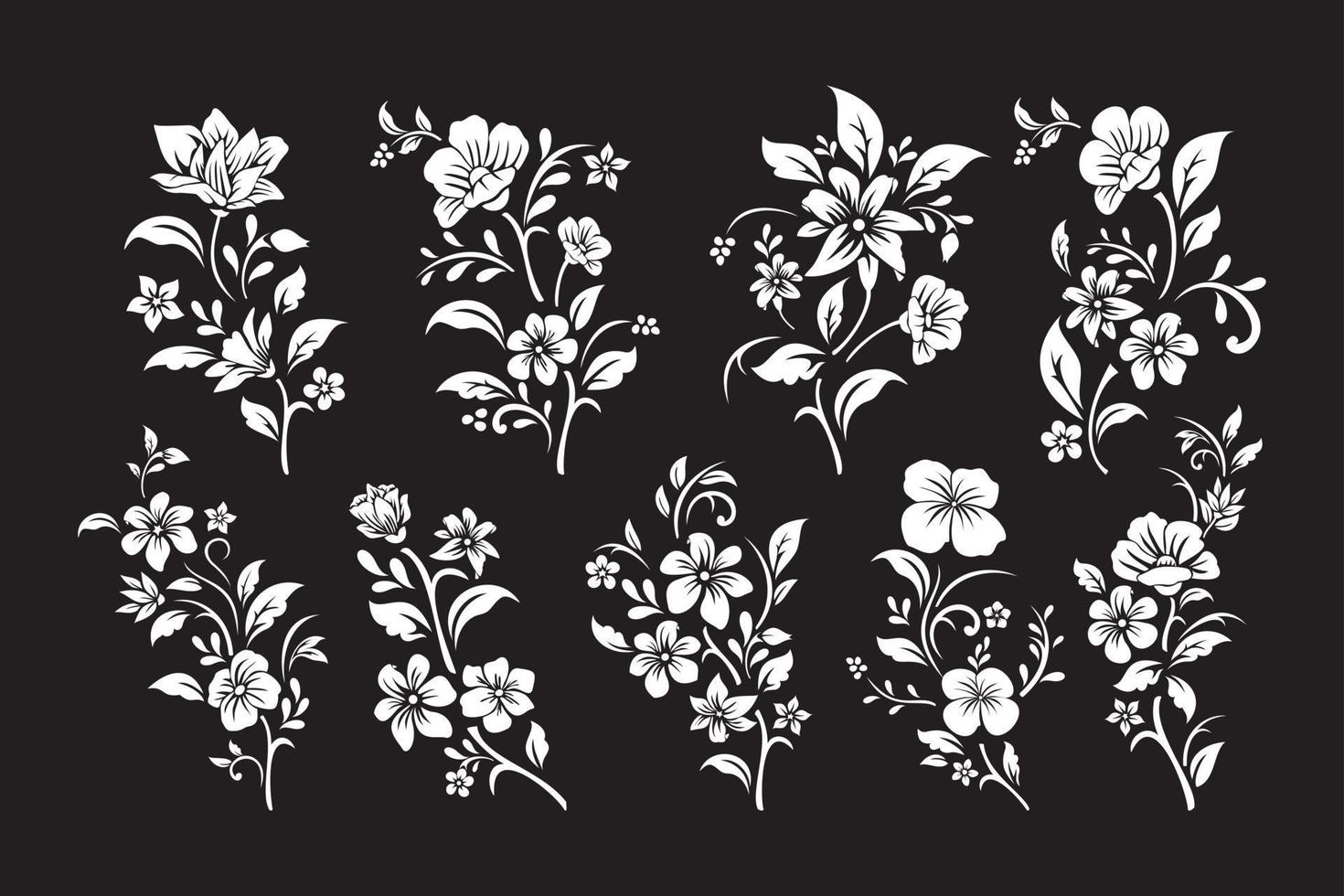 set van zwart-witte bloemen snijden vector