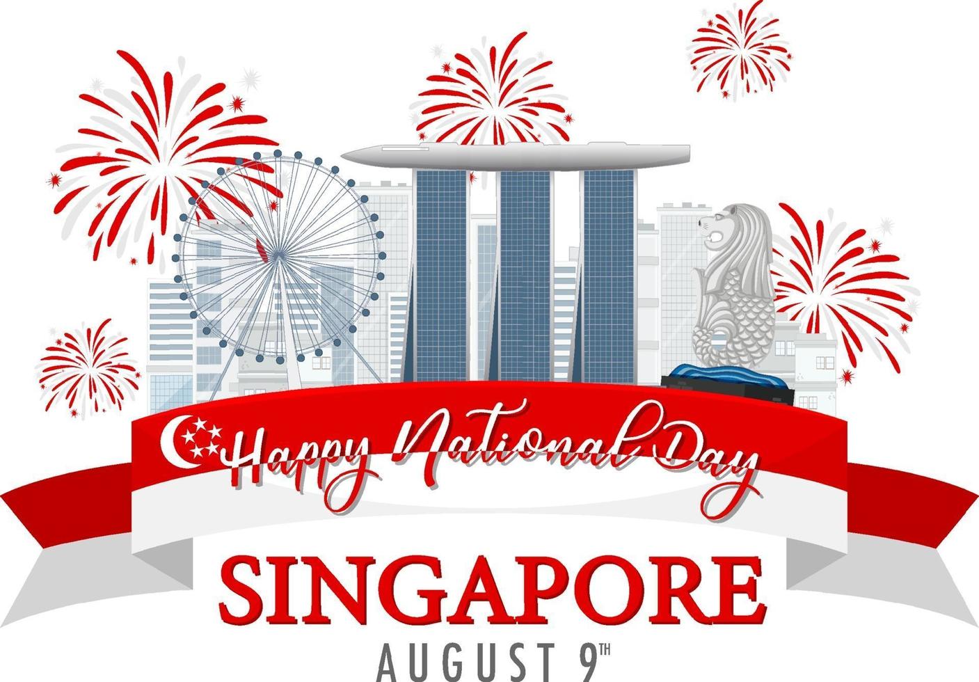 singapore nationale feestdag banner met marina bay sands singapore vector