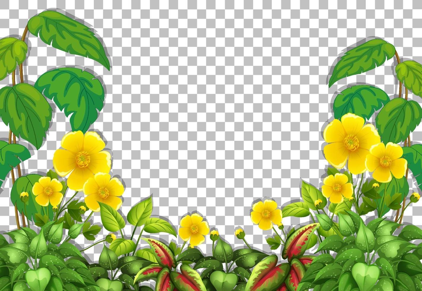 gele bloemen en tropische bladeren frame vector