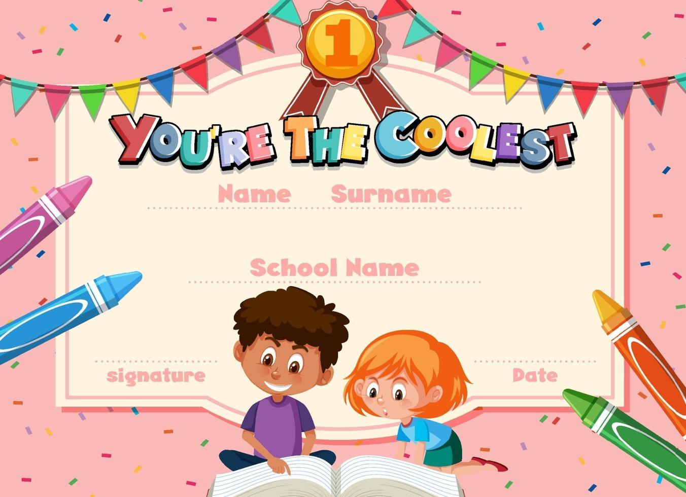 leuk motiverend cartooncertificaat voor kinderen vector