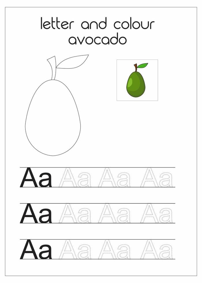 letter en kleur avocado leer letters a voor kinderen te schrijven vector