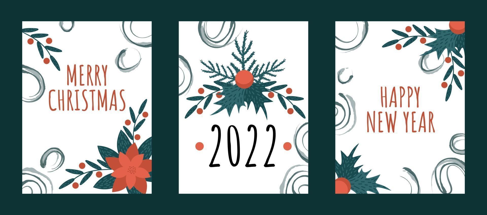 set vrolijk kerstfeest en gelukkig nieuwjaar 2022 kerstkaarten. vector