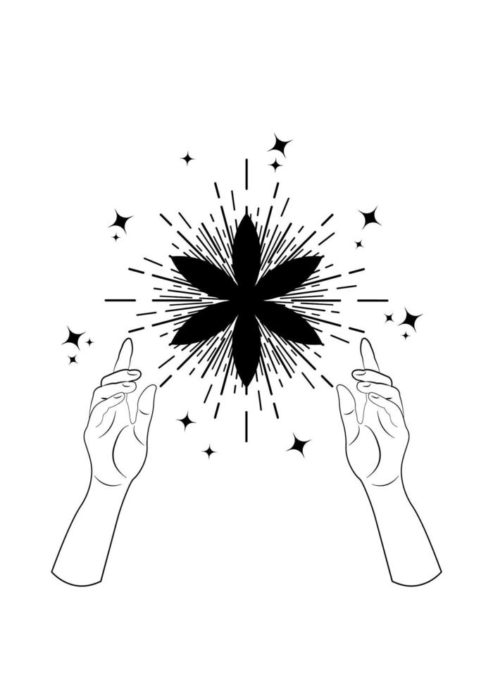 zaad van levenssymbool met handen, heilige geometrie. boho-stijl logo vector