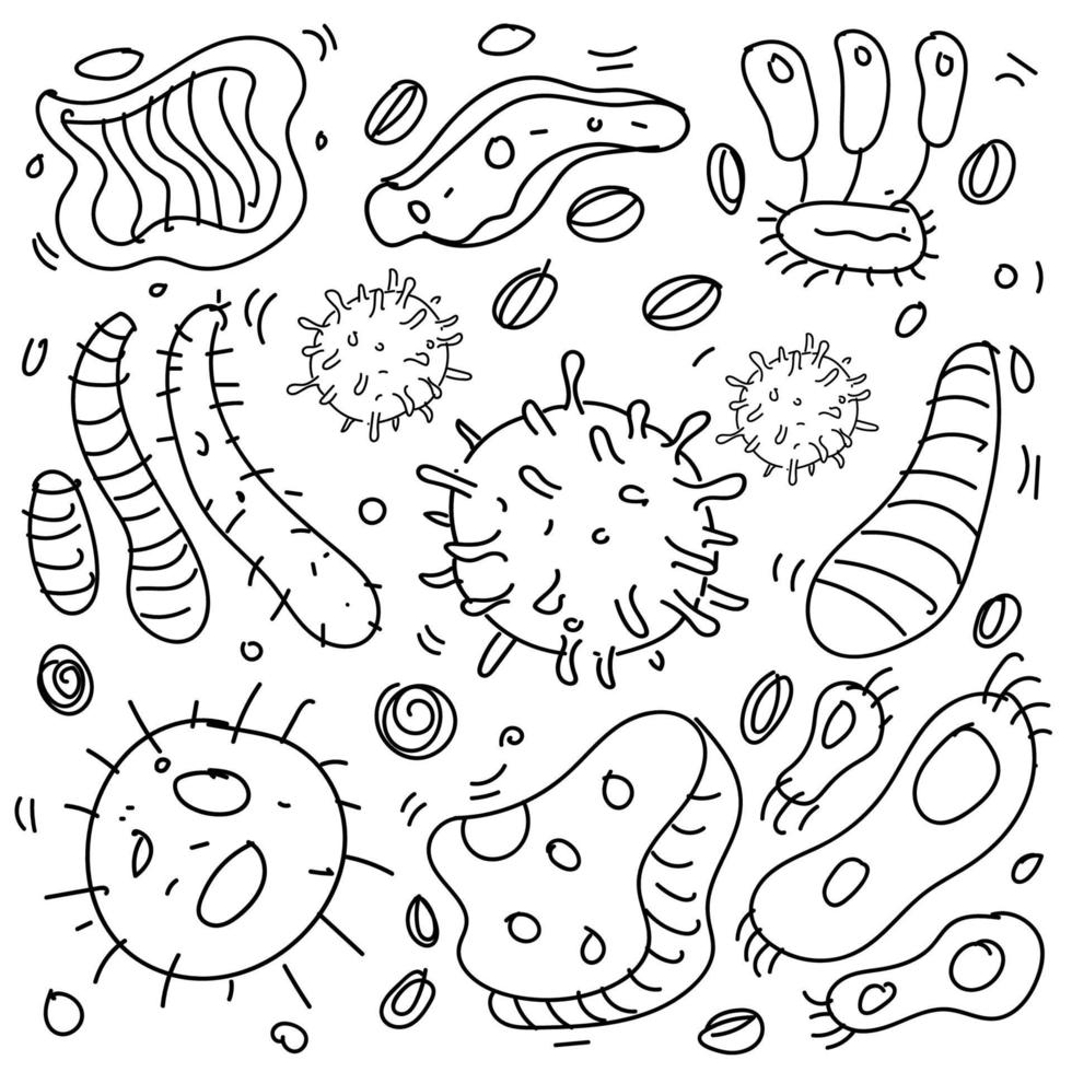 doodle bacteriën en virus thema doodle collectie vector