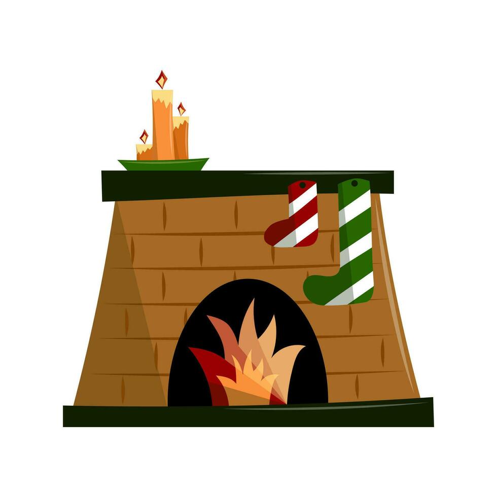 steen Kerstmis haard met laaiend brand geïsoleerd Aan wit achtergrond. steen haard. vlak vector illustratie.