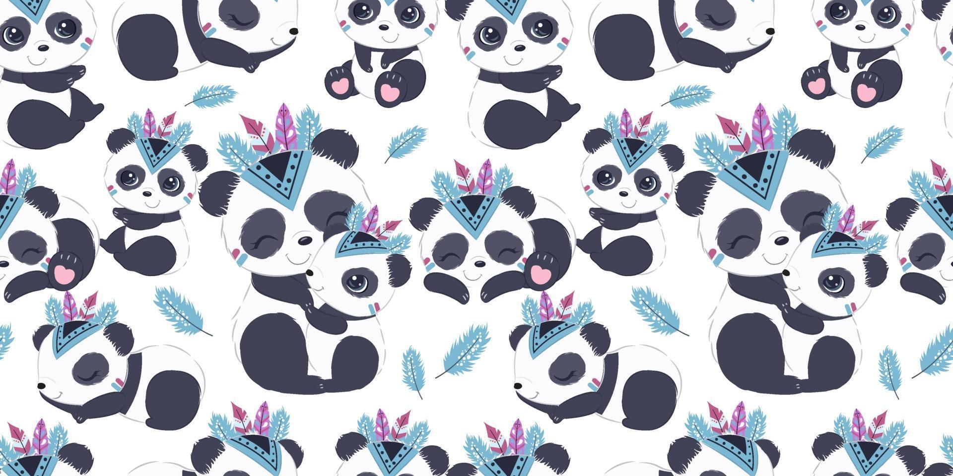 schattig baby panda naadloos patroon vector