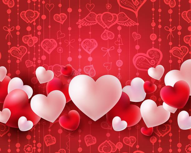 De achtergrond van de valentijnskaartendag met het rode en witte concept van ballons 3d harten vector
