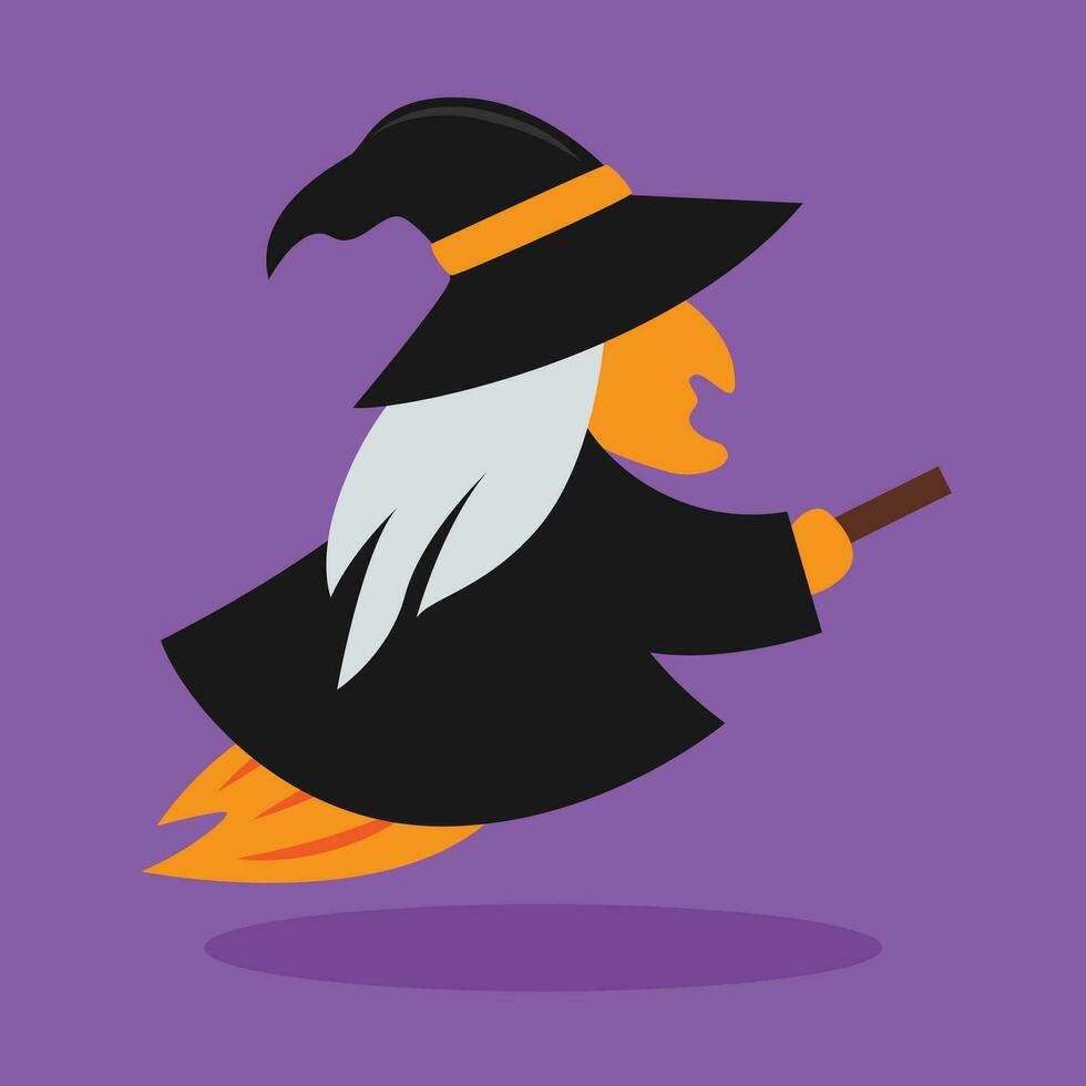 heks met een bezemsteel. halloween vector illustratie in vlak stijl