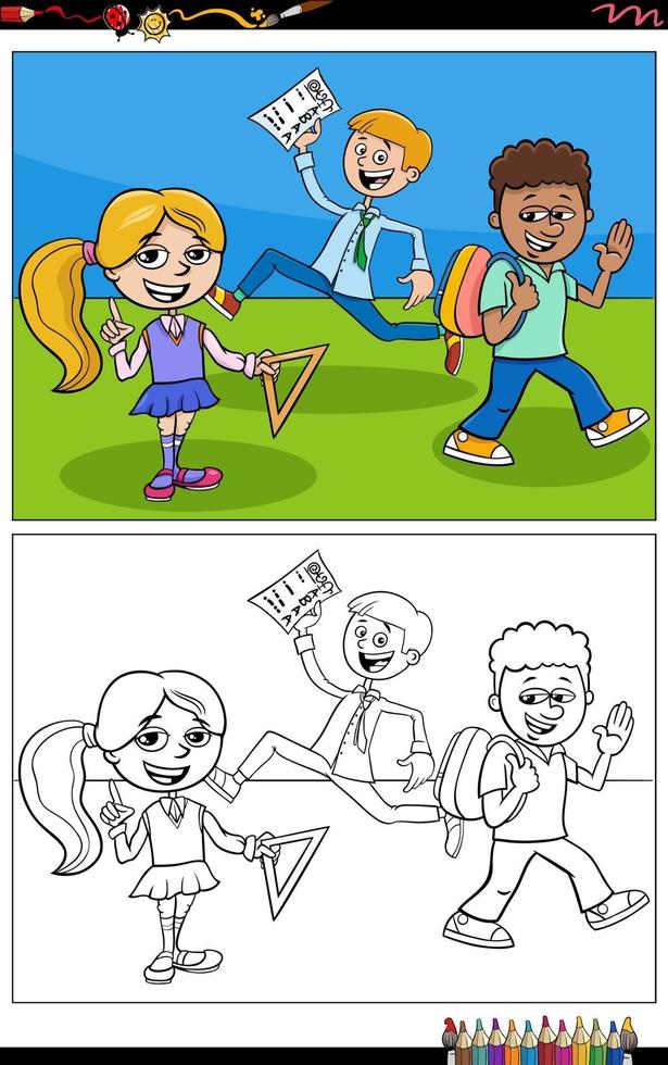 tekenfilm basisschoolkinderen kleurboekpagina vector