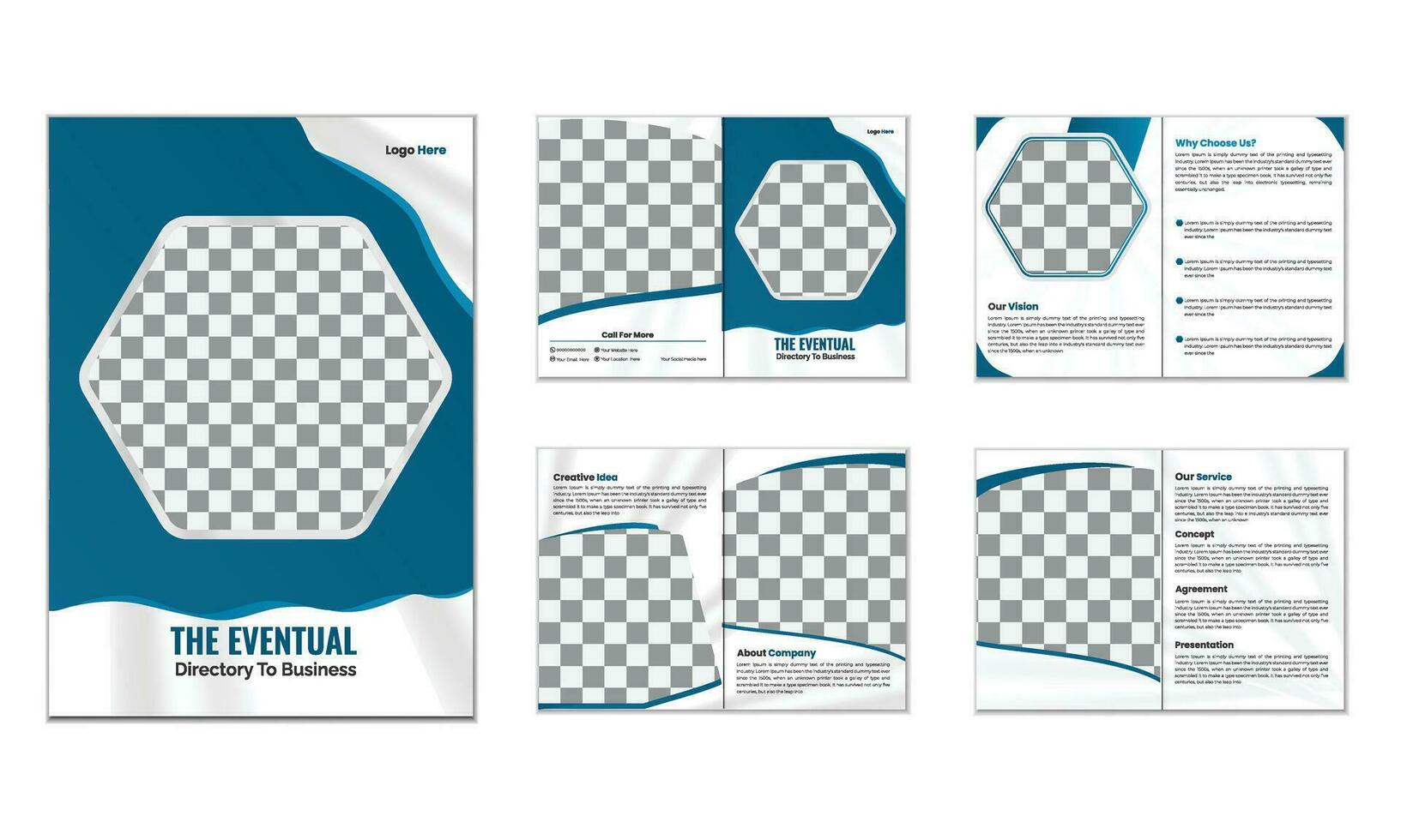 zakelijke thema 16 Pagina's bedrijf bedrijf profiel brochure ontwerp, minimaal en schoon meetkundig ontwerp van een 16 pagina's blauw kleur sjabloon voor brochure, a4 16 bladzijde brochure sjabloon vector