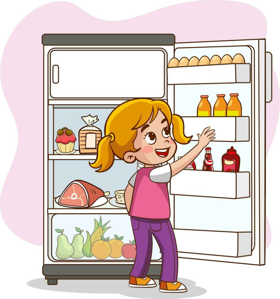 vector illustratie van kinderen nemen drinken van koelkast