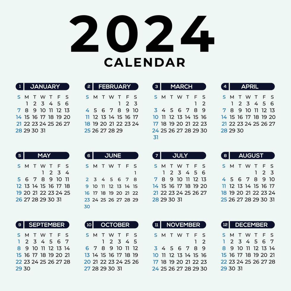 nieuw jaar 2024 gemakkelijk kalender ontwerp vector