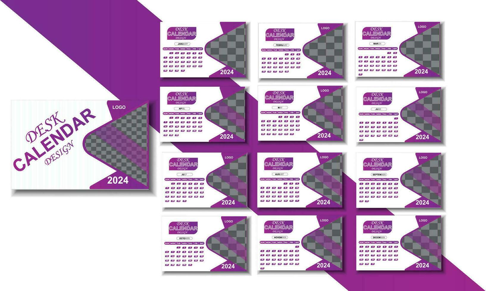 2024 gelukkig nieuw jaar bureau kalender ontwerp vector. vector