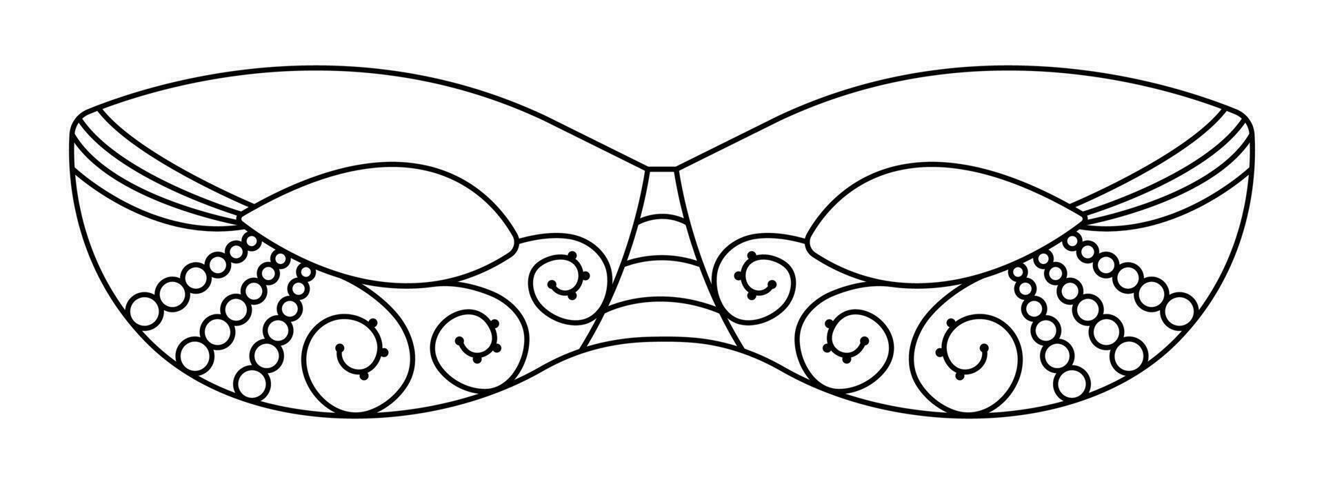 zwart lijn maskerade masker met kralen en veter, vector illustratie voor mardi gras