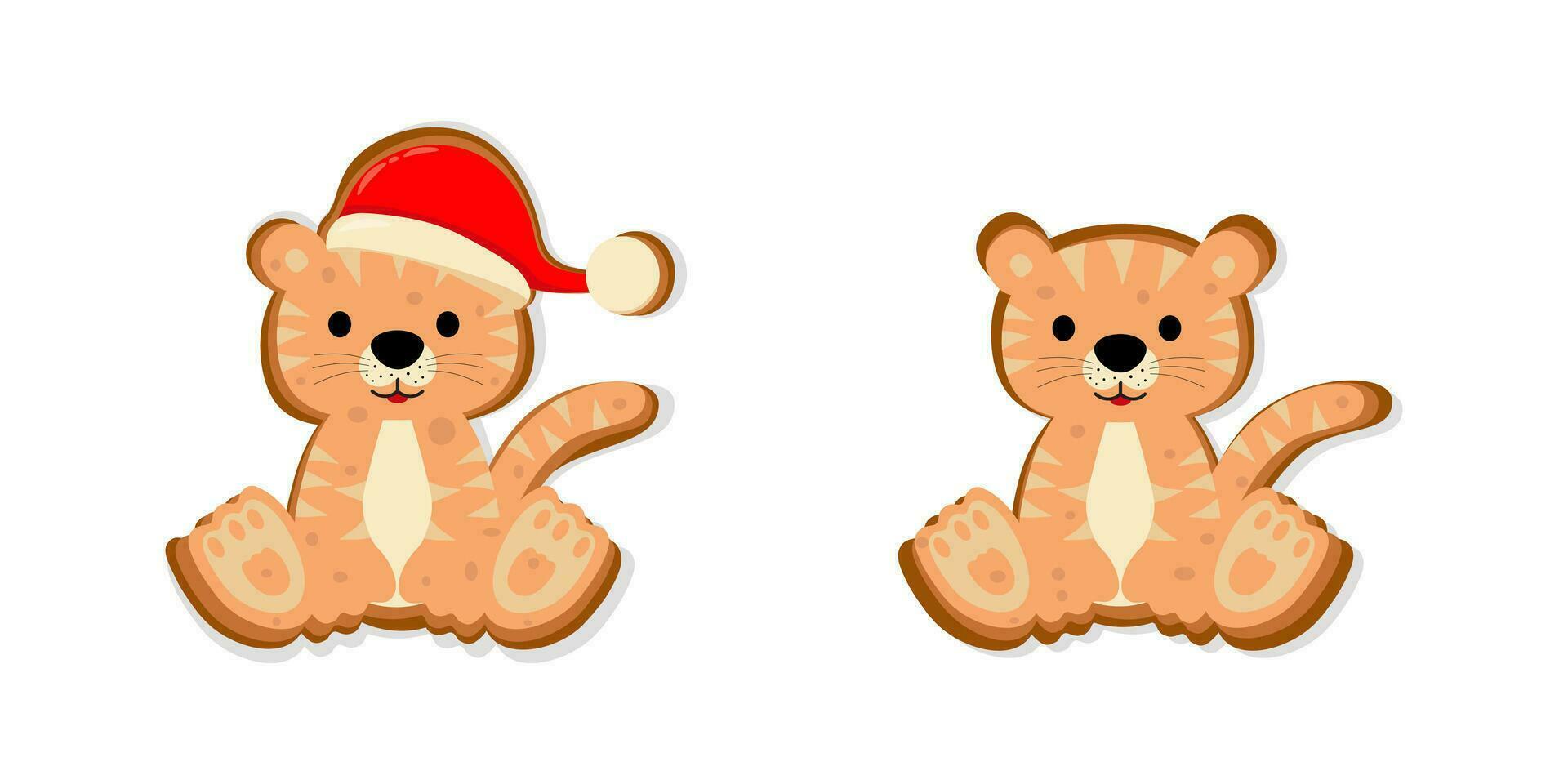 Kerstmis peperkoek koekjes, winter vakantie voedsel. peperkoek tijger. Chinese nieuw jaar. tekenfilm tijger. vector illustratie