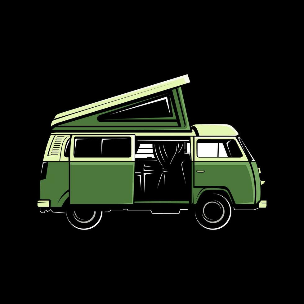 klassiek rv weg reis silhouet vector volwassen rv kunst illustratie, retro rv, vintage, busje illustratie, vervoer