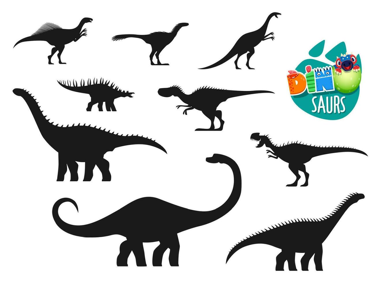 dinosaurus, uitgestorven prehistorisch dieren silhouetten vector