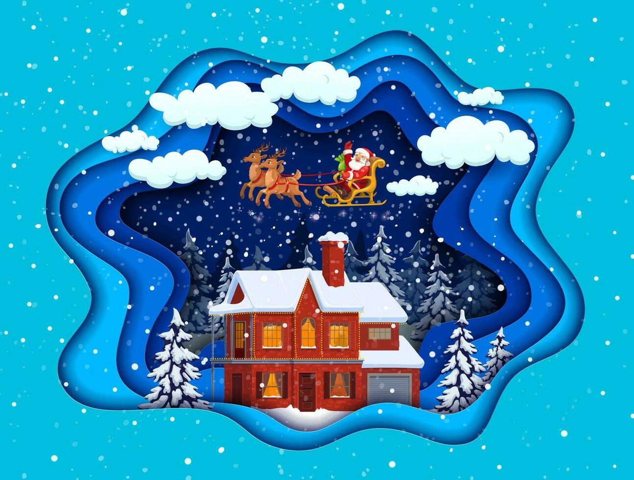 Kerstmis papier besnoeiing banier met sneeuw en de kerstman vector