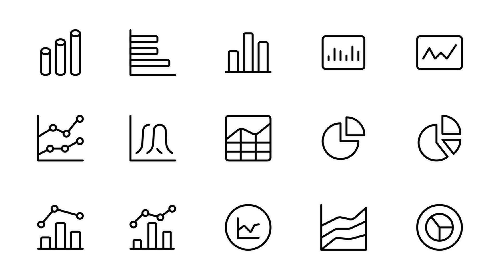 analyse, statistieken lijn pictogrammen. grafiek, verslag doen van document en diagram pictogrammen. gegevens analyse, presentatie tabel en communicatie. globaal statistieken, houden document en checklist rapport. vector