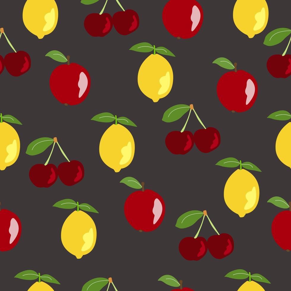 fruit en citrus naadloos patroon op donkere achtergrond vector