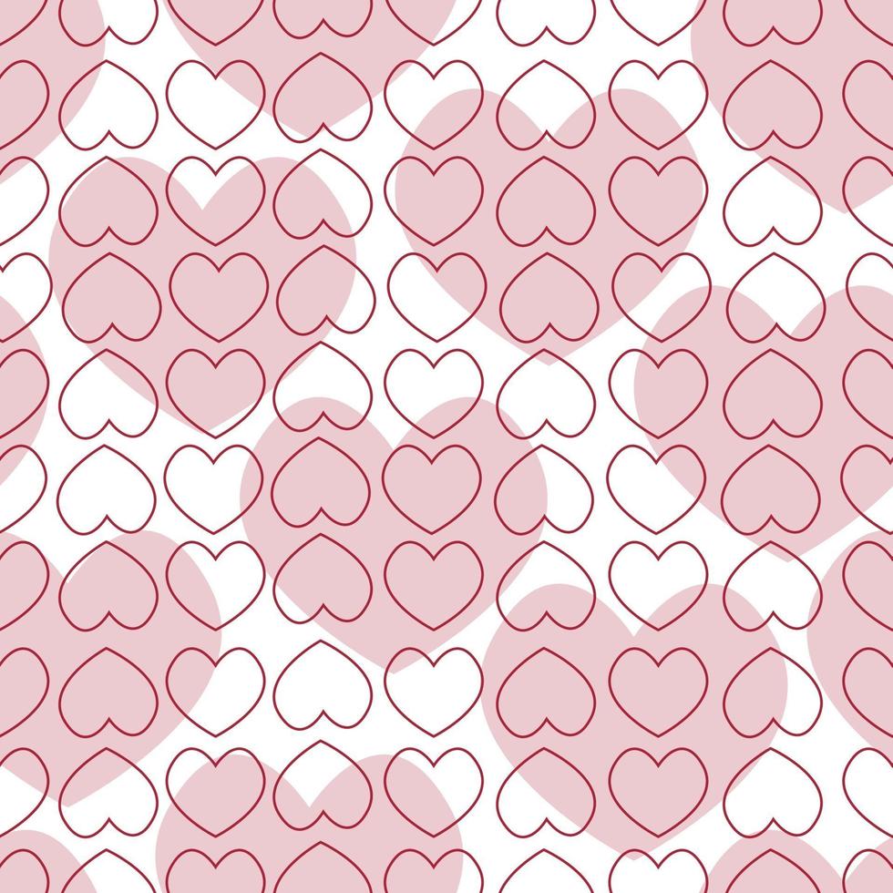 achtergrond met roze hartjes en rode contouren vector