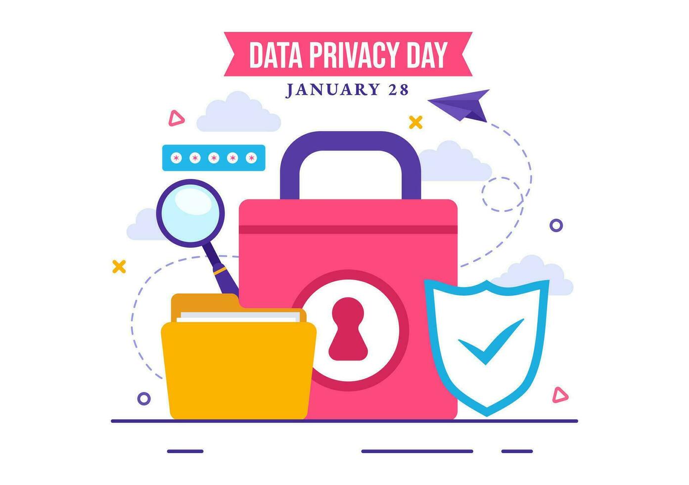 gegevens privacy dag vector illustratie Aan januari 28 met slot Aan de scherm voor schild informatie document in vlak tekenfilm achtergrond ontwerp